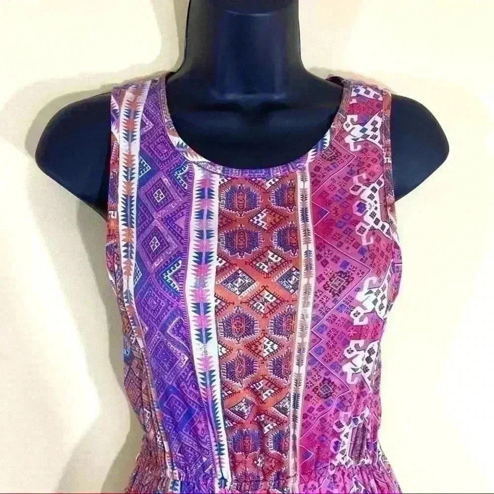 MinkPink Multicolor Aztec Sleeveless Cinch Waist Maxi Dress Size S - Picture 3 of 16